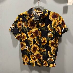 SHEIN Black and Yellow Sunflower Casual Button Down Shirt